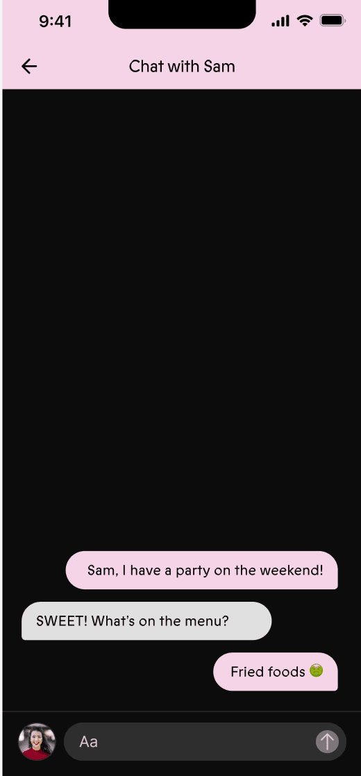 The Neuform app chat: asking Sam a question about your meal plan